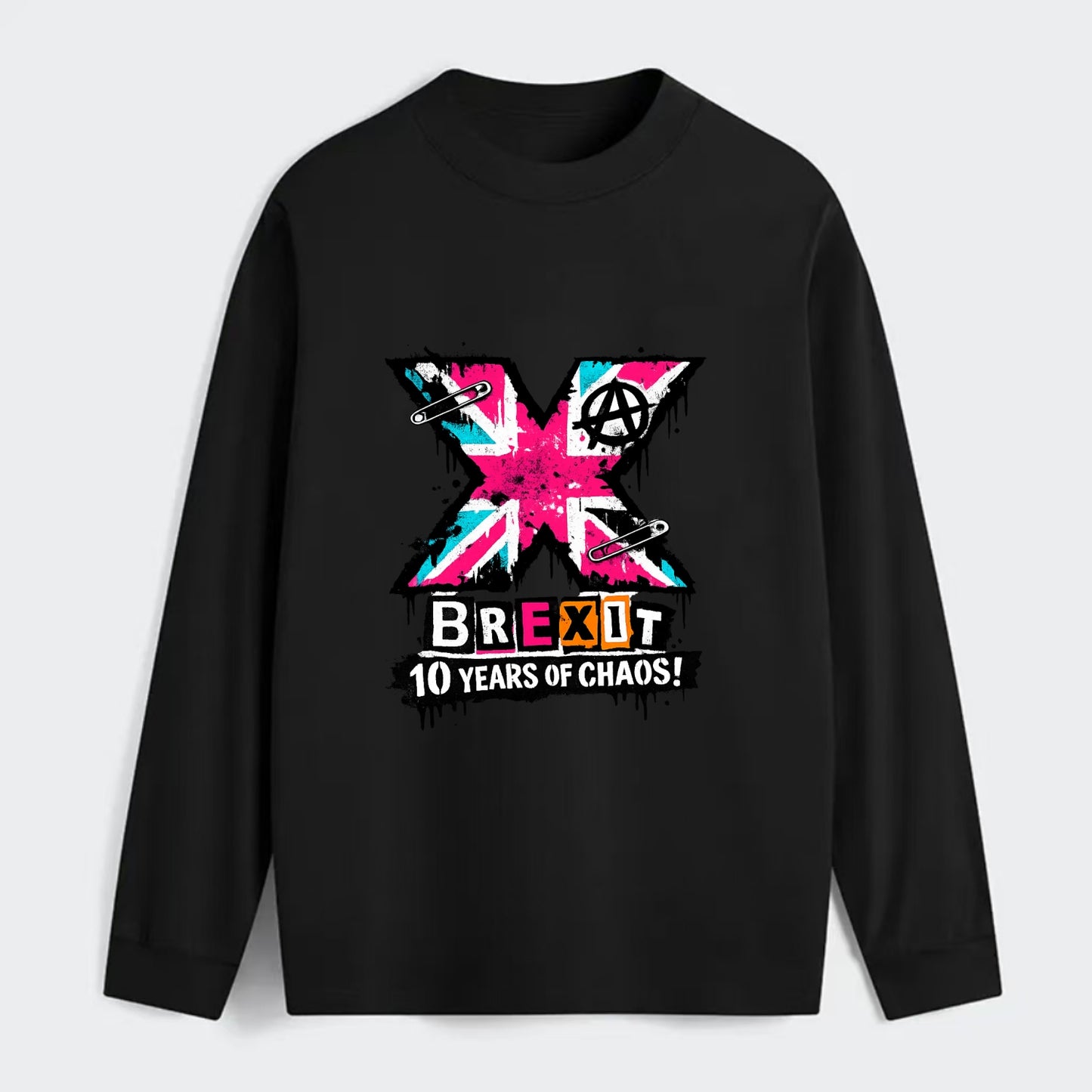 X YEARS | Roman numeral X massive | Union Jack fill pattern | Bold - Classic Long Sleeve Shirt - Black