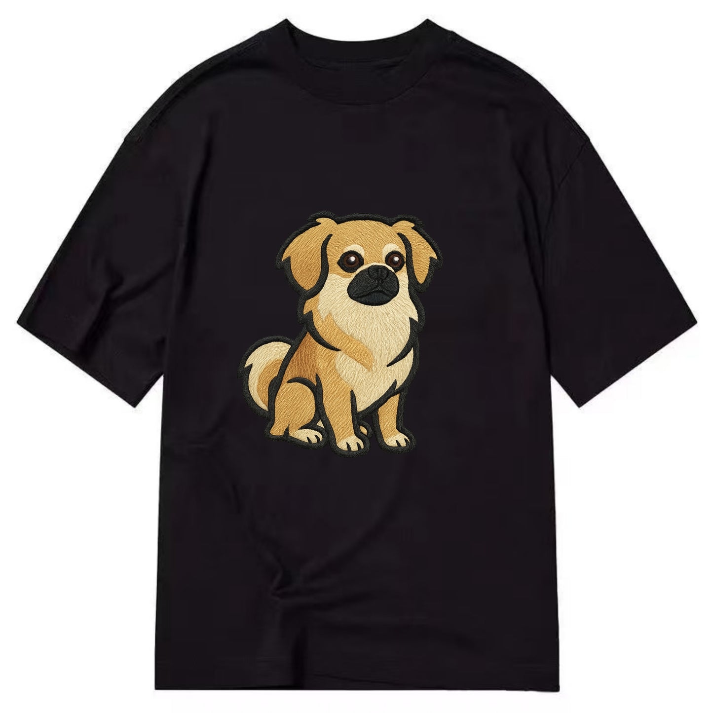 Tibetan Spaniel - Fawn small dog embroidered design - Classic T-shirt - Black
