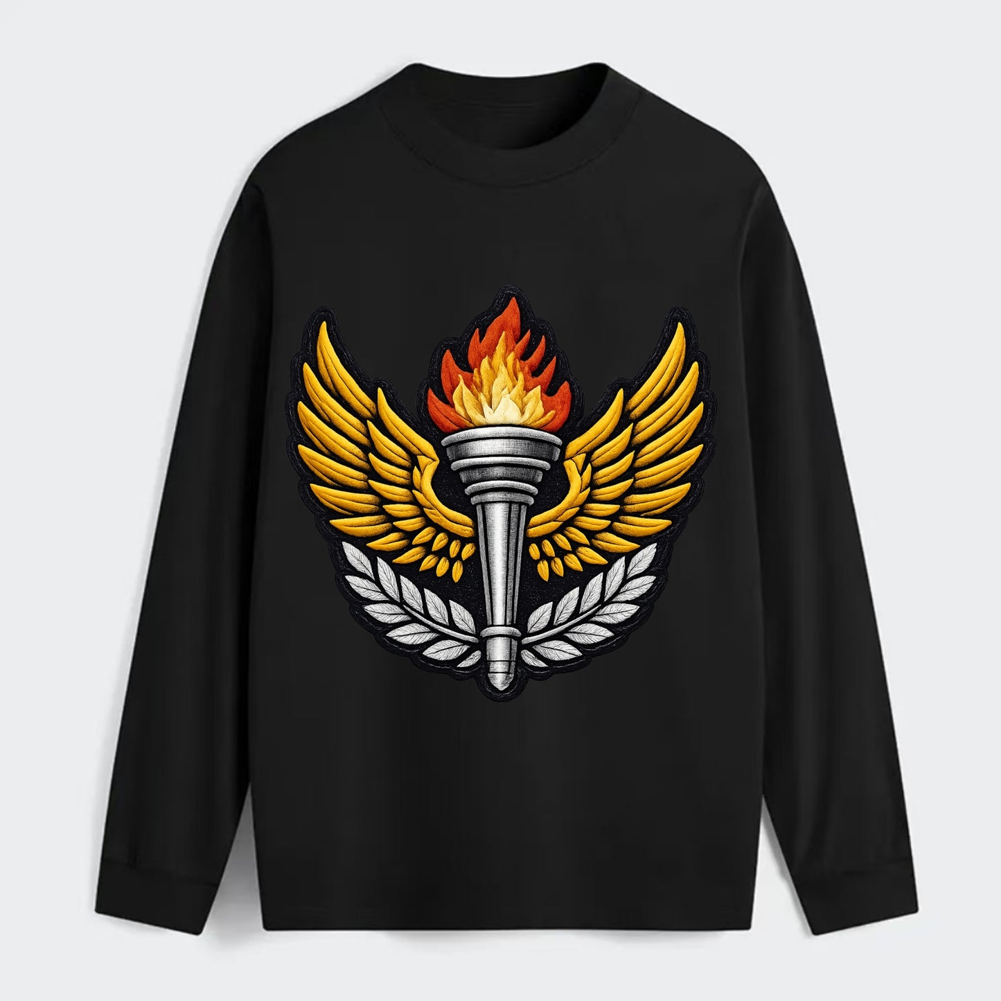 Embroidered patch design - TRACK AND FIELD TORCH - Olympic style torch - Classic Long Sleeve Shirt - Black