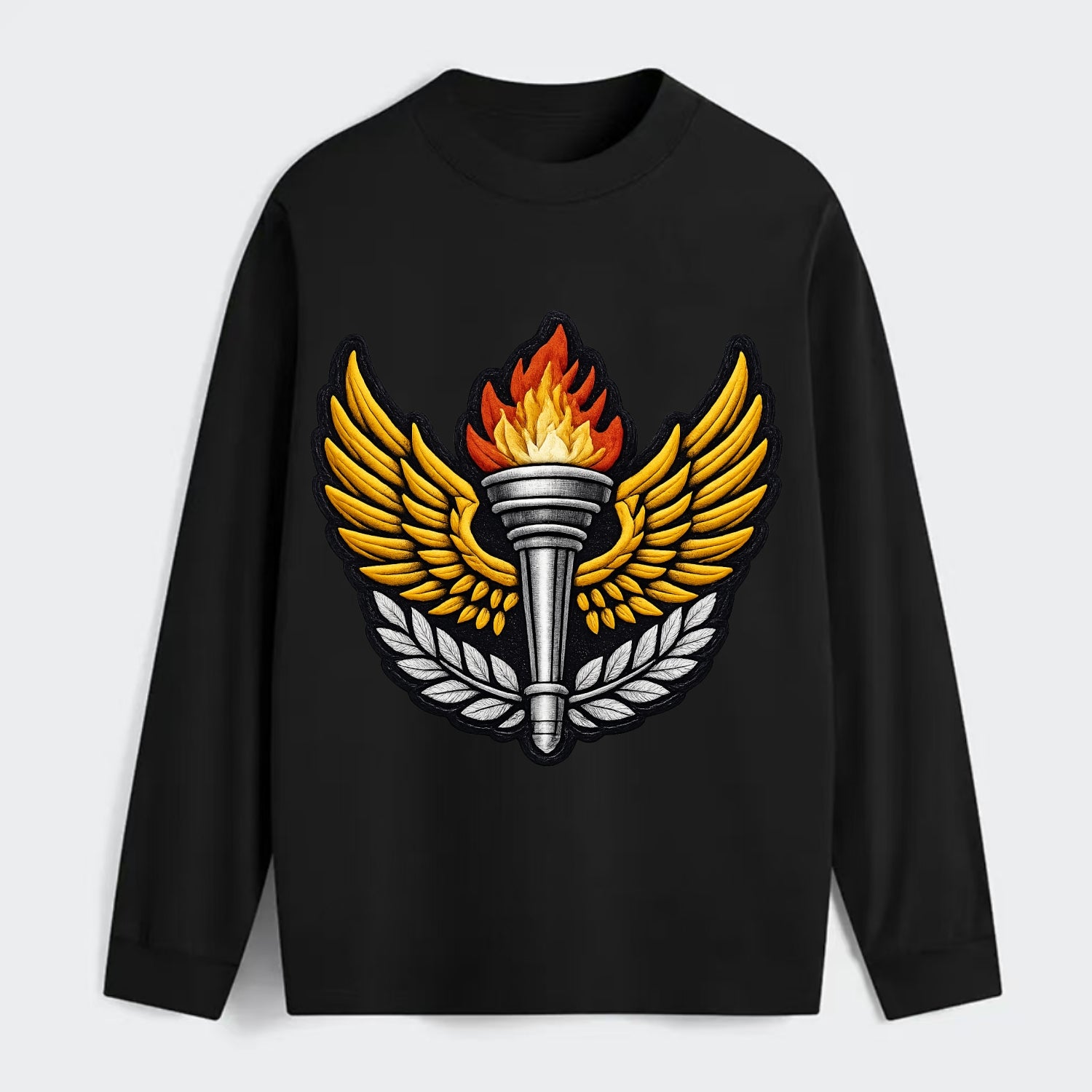 Embroidered patch design - TRACK AND FIELD TORCH - Olympic style torch - Classic Long Sleeve Shirt - Black