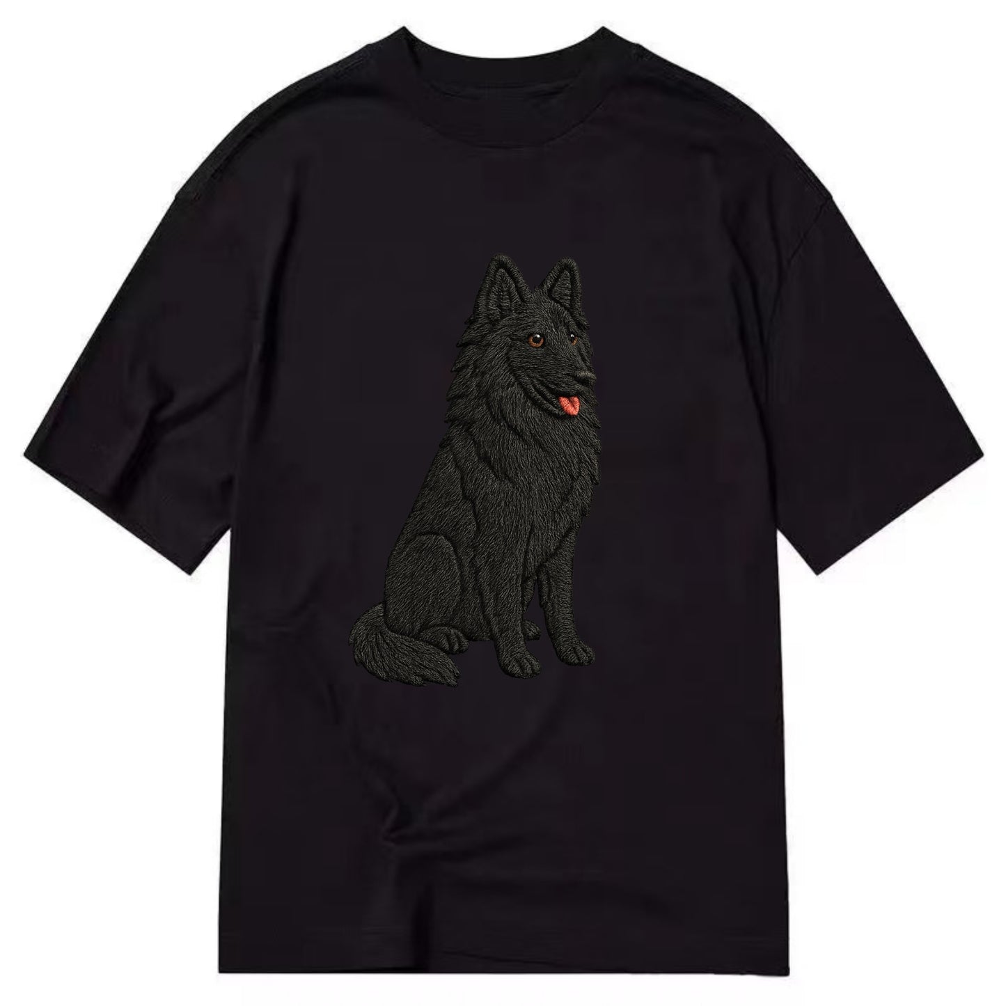 Belgian Sheepdog - Black long-haired embroidered pose - Classic T-shirt - Black