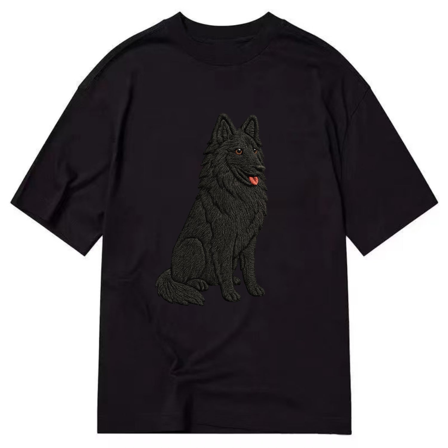 Belgian Sheepdog - Black long-haired embroidered pose - Classic T-shirt - Black