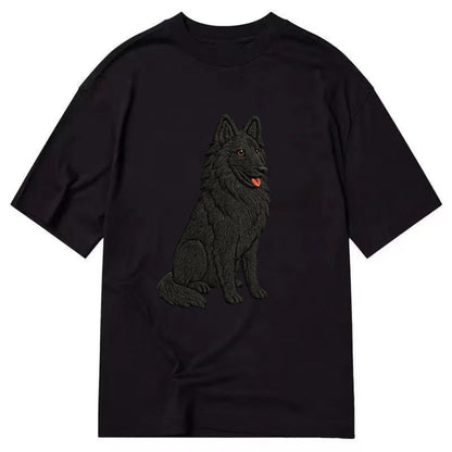 Belgian Sheepdog - Black long-haired embroidered pose - Classic T-shirt - Black