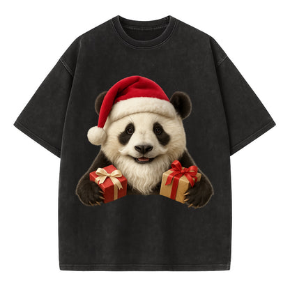 Santa Panda  - Vintage T-shirt - Black