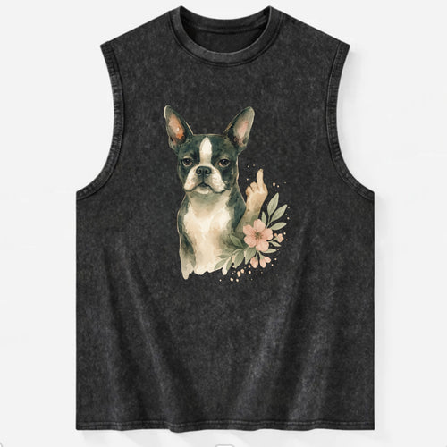 Boston Terrier with tuxedo markings, perky ears, paw up giving sass - Vintage Washed Tank