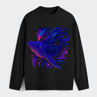 Majestic whale with body composed of galaxy clusters, stellar fins - Classic Long Sleeve Shirt - Black