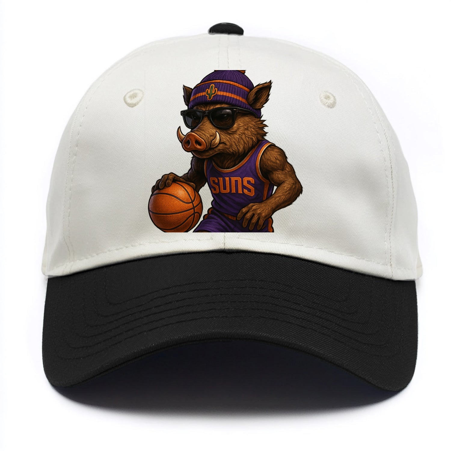 Phoenix Javelina wearing Suns beanie with cactus patch and wayfarer sunglasses - Two Tone Cap - Black