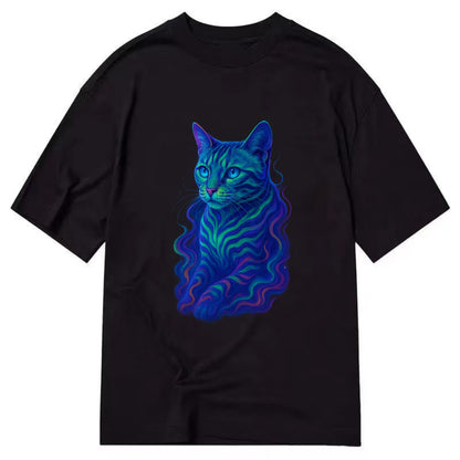 Exotic Bengal cat with aurora borealis colors flowing through its stripes, green - Classic T-shirt - Black