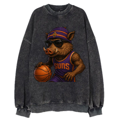Phoenix Javelina wearing Suns beanie with cactus patch and wayfarer sunglasses - Vintage Sweatshirt - Black