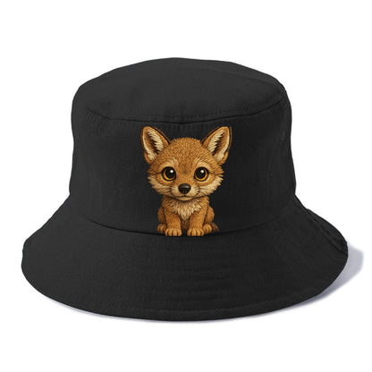 Baby Coyote Pup - tan fur, large ears, golden eyes, front-facing, clever baby - Bucket Hat - Black