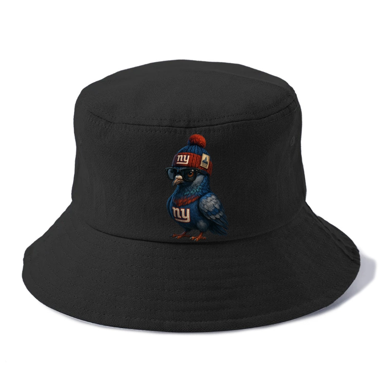 Manhattan Pigeon wearing Giants beanie with Empire State patch and wayfarer sunglasses - Bucket Hat - Black