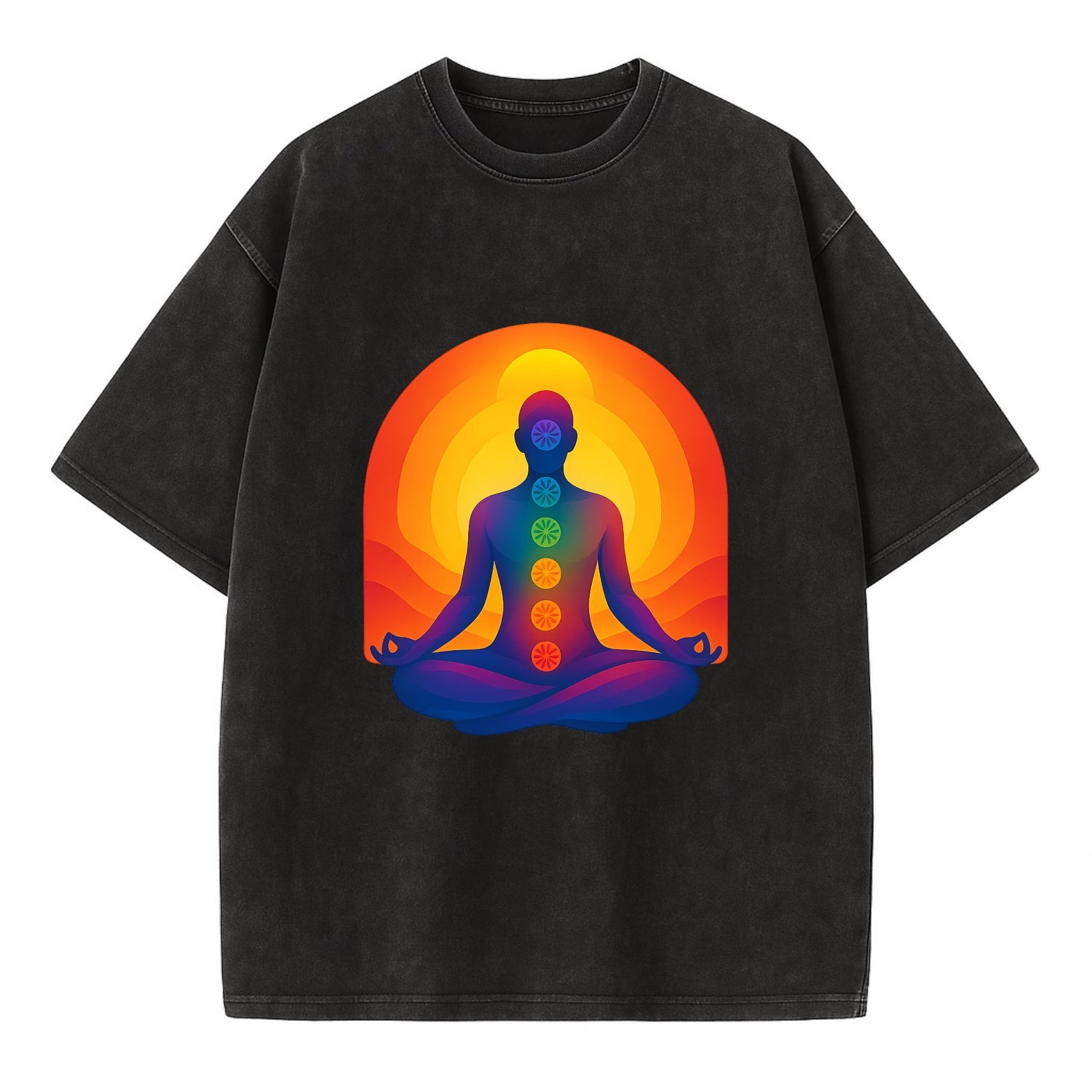 Sunset Meditation - Figure in lotus pose Vintage T-shirt - Black