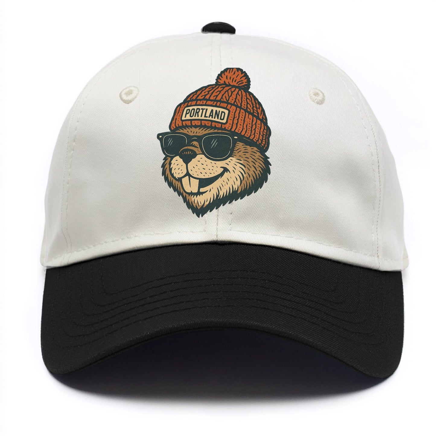 Oregon Beaver wearing Portland beanie with pom pom and wayfarer sunglasses - Two Tone Cap - Black