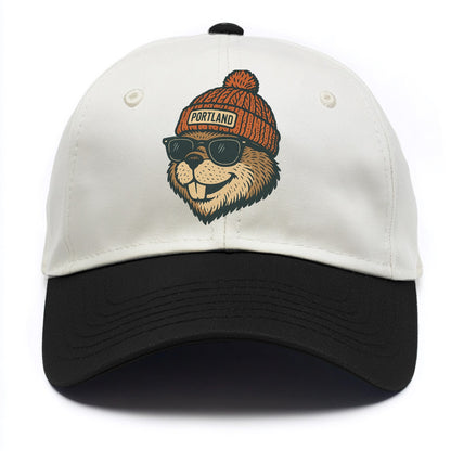 Oregon Beaver wearing Portland beanie with pom pom and wayfarer sunglasses - Two Tone Cap - Black