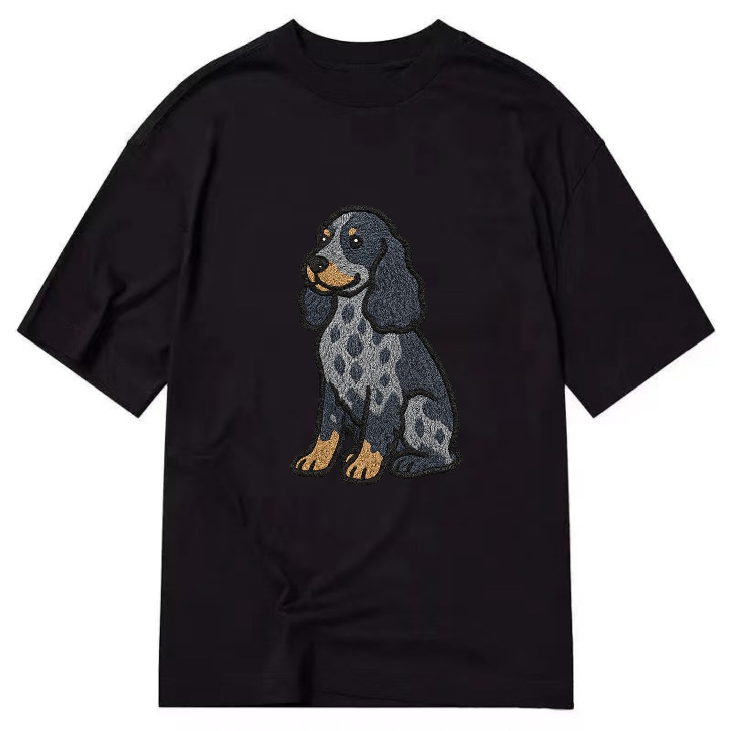 English Cocker Spaniel - Blue roan embroidered sitting pose - Classic T-shirt - Black