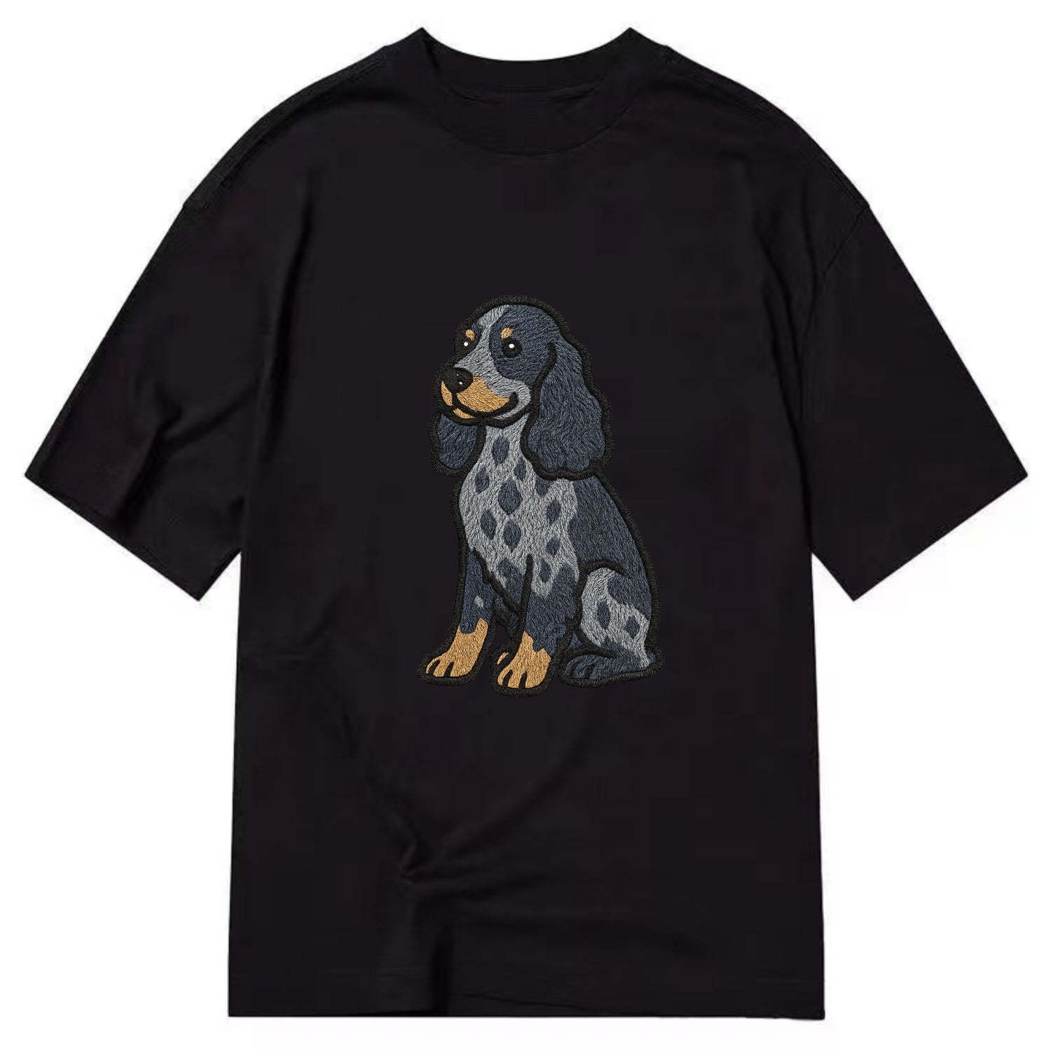 English Cocker Spaniel - Blue roan embroidered sitting pose - Classic T-shirt - Black