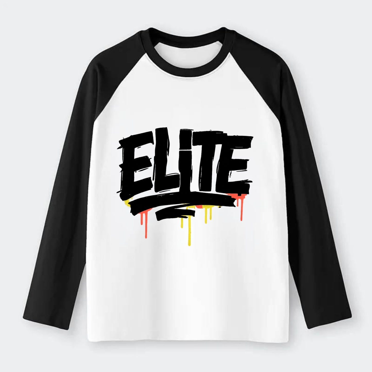 Bold typography design - "ELITE" - top tier, highest level - Raglan Long Sleeve T-Shirt - Black