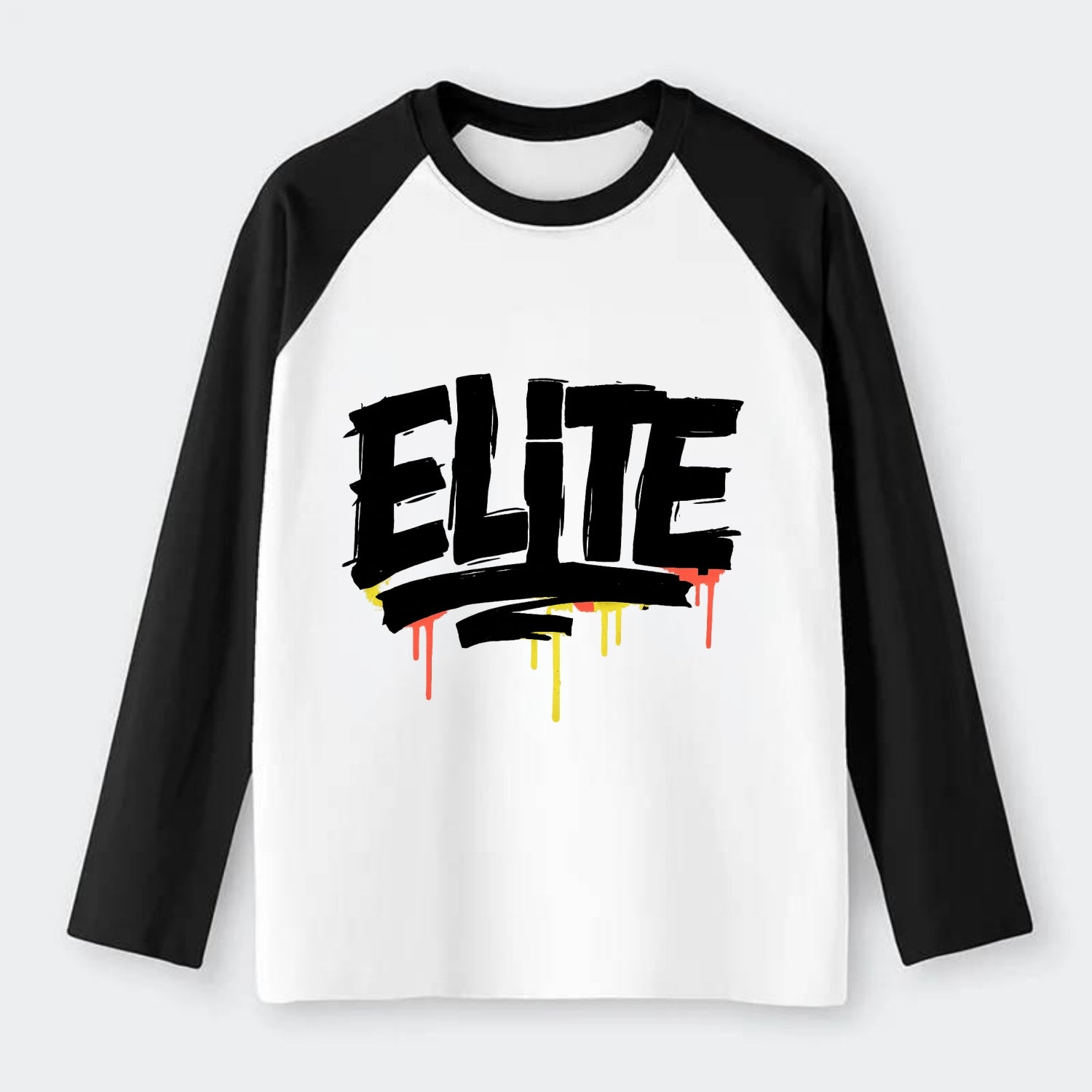 Bold typography design - "ELITE" - top tier, highest level - Raglan Long Sleeve T-Shirt - Black