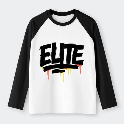 Bold typography design - "ELITE" - top tier, highest level - Raglan Long Sleeve T-Shirt - Black