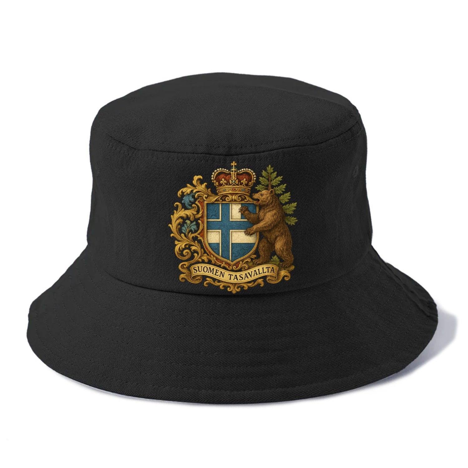 Finland Brown Bear Emblem  - Bucket Hat - Black