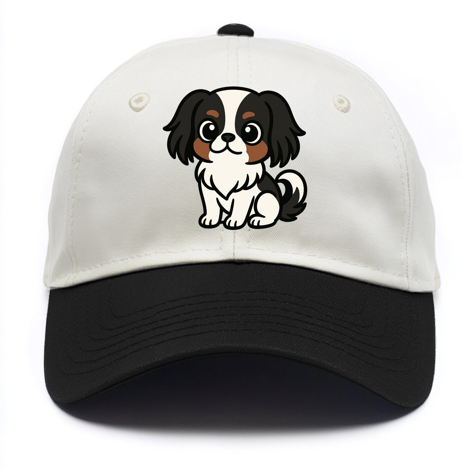 Japanese Chin - Black and white sitting pose - Two Tone Cap - Black