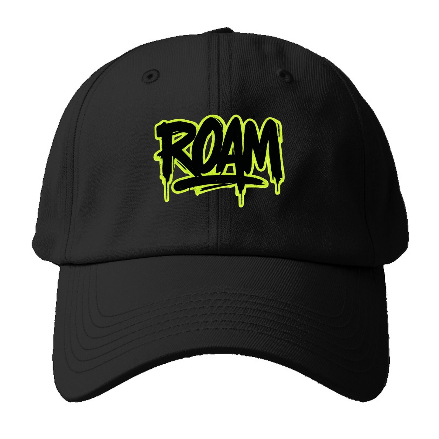 Bold typography design - "ROAM" - wander freely, no destination needed - Baseball Cap For Big Heads - Black