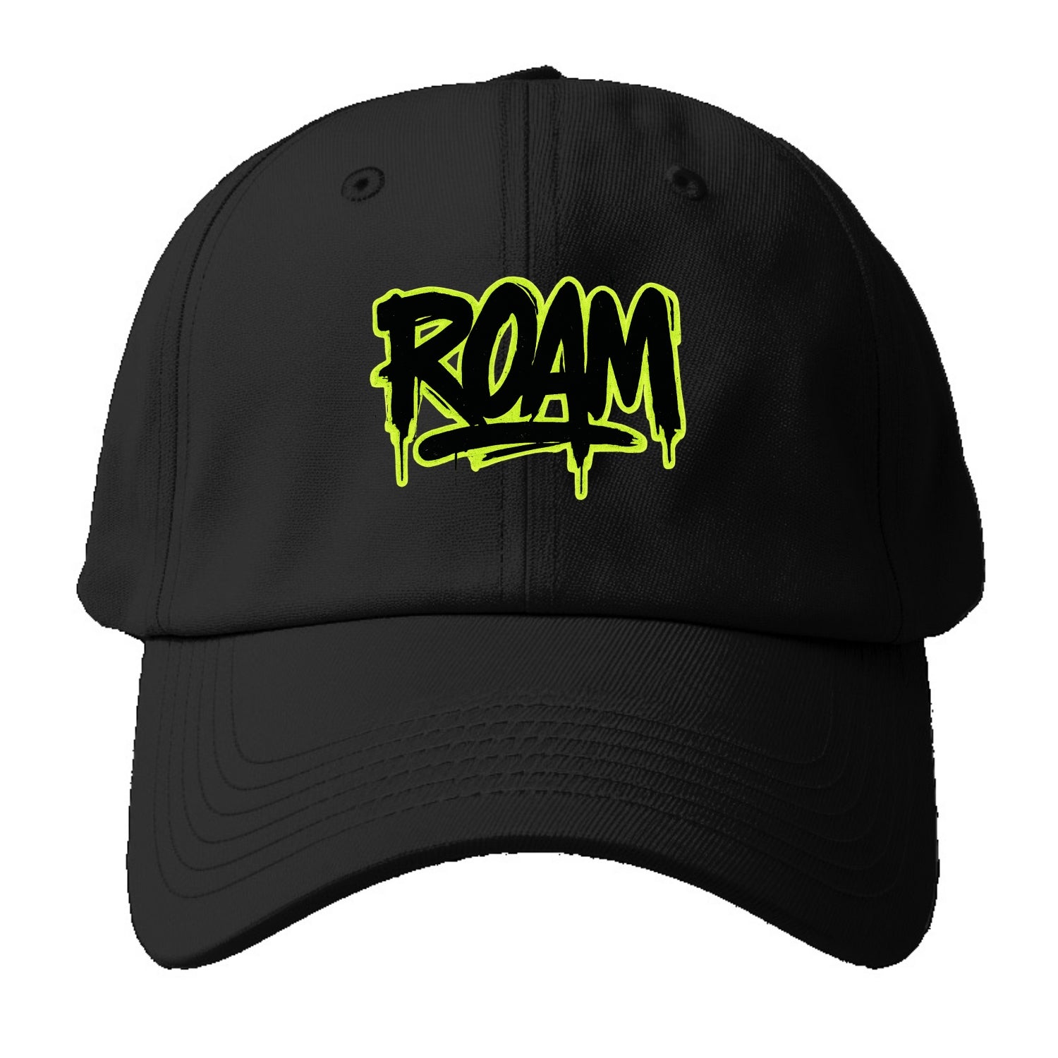 Bold typography design - "ROAM" - wander freely, no destination needed - Baseball Cap For Big Heads - Black