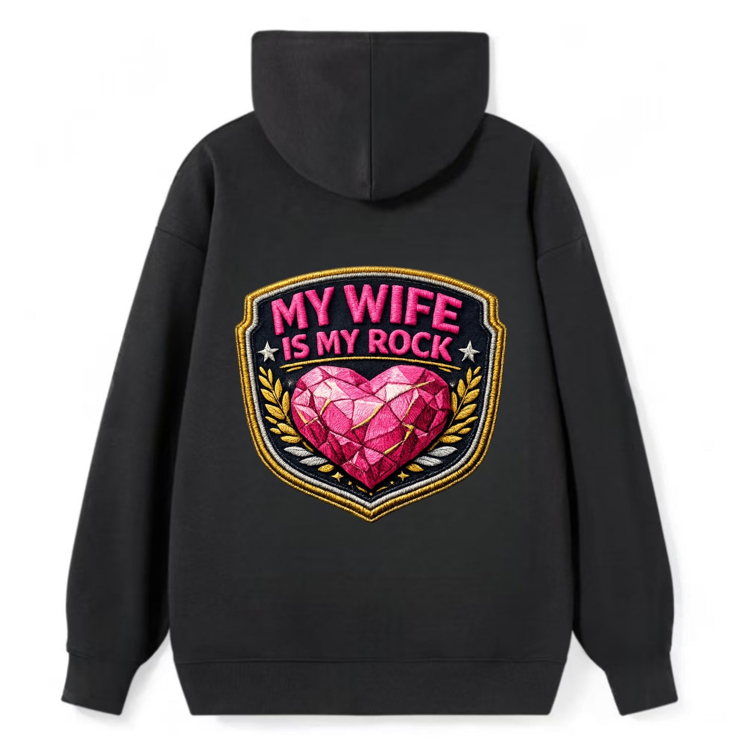 MY WIFE IS MY ROCK - pink rock heart - pink - solid wife - Classic Pullover Hoodie - Black