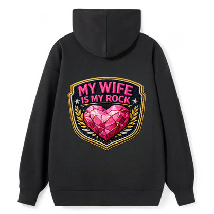 MY WIFE IS MY ROCK - pink rock heart - pink - solid wife - Classic Pullover Hoodie - Black