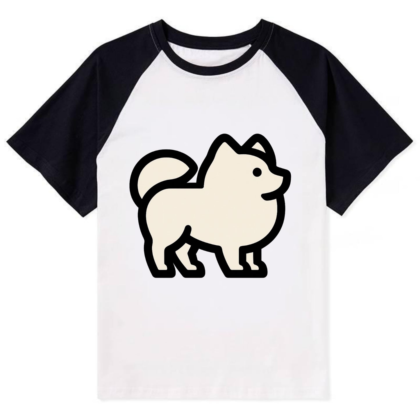 Pomeranian - Modern tiny fluffy logo wit - Contrast Raglan T-shirt - Black