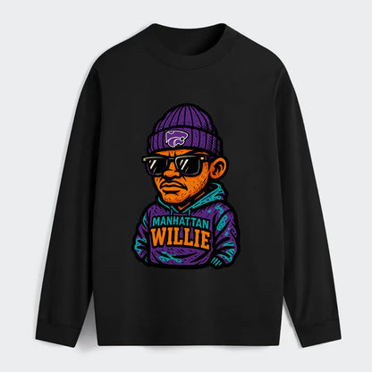 Manhattan Willie wearing Kansas State beanie with powercat patch - Classic Long Sleeve Shirt - Black