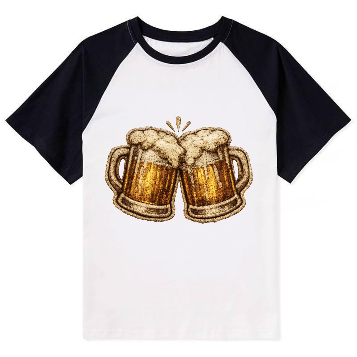 BEER MUG CHEERS - frosty beer stein in gold and amber , brewery - Contrast Raglan T-shirt - Black