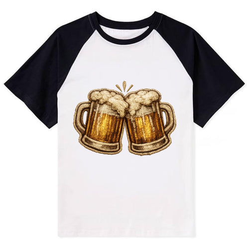 BEER MUG CHEERS - frosty beer stein in gold and amber , brewery - Contrast Raglan T-shirt