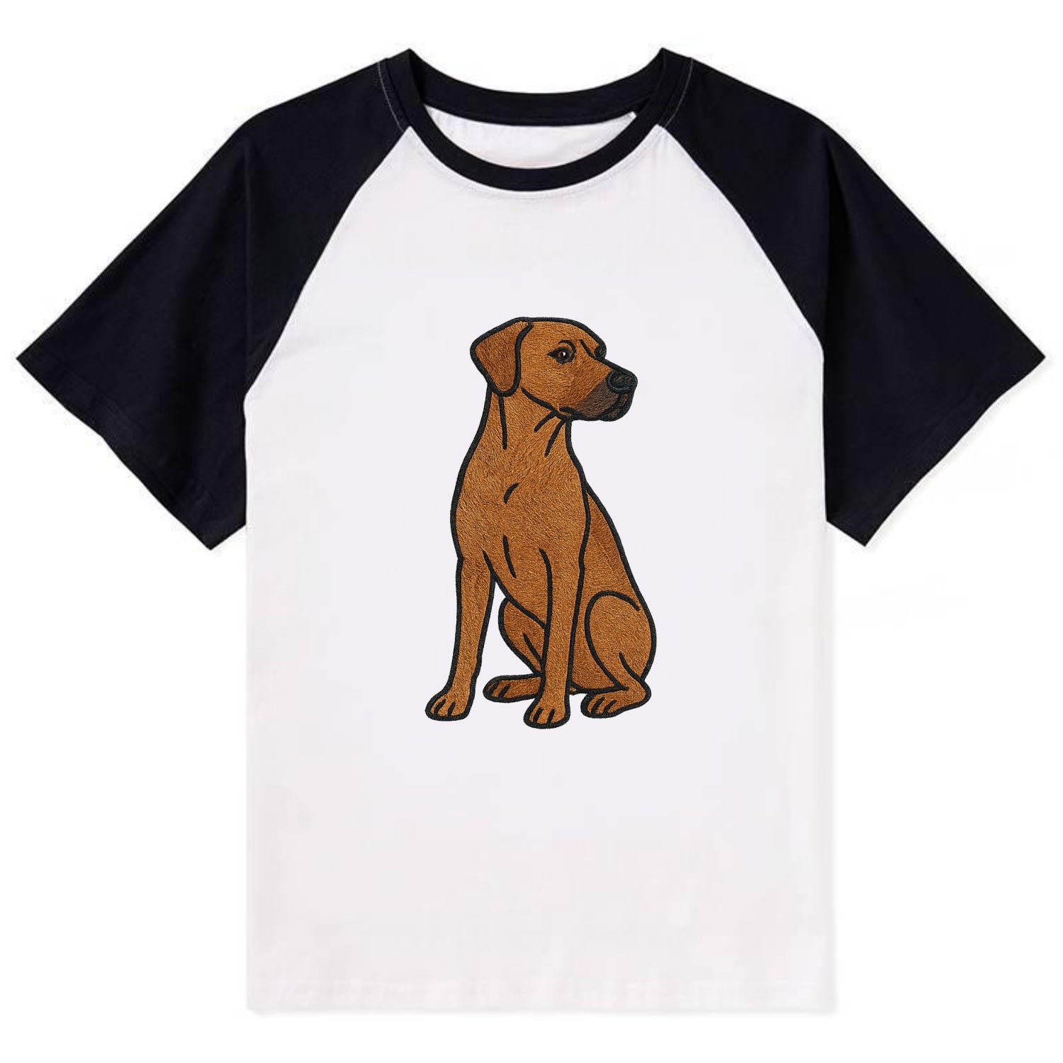 Rhodesian Ridgeback - Red wheaten embroidered pose - Contrast Raglan T-shirt - Black