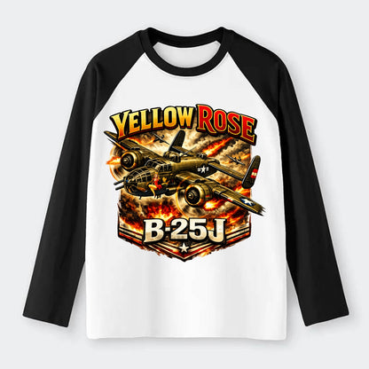 B 25j Yellow Rose - Raglan Long Sleeve T-Shirt - Black