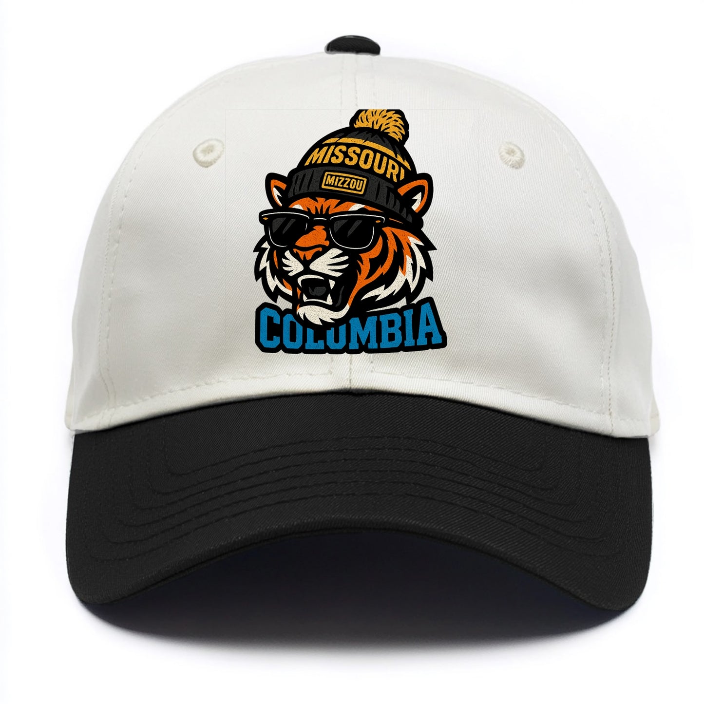Columbia Tiger wearing Missouri beanie with Mizzou patch - Two Tone Cap - Black