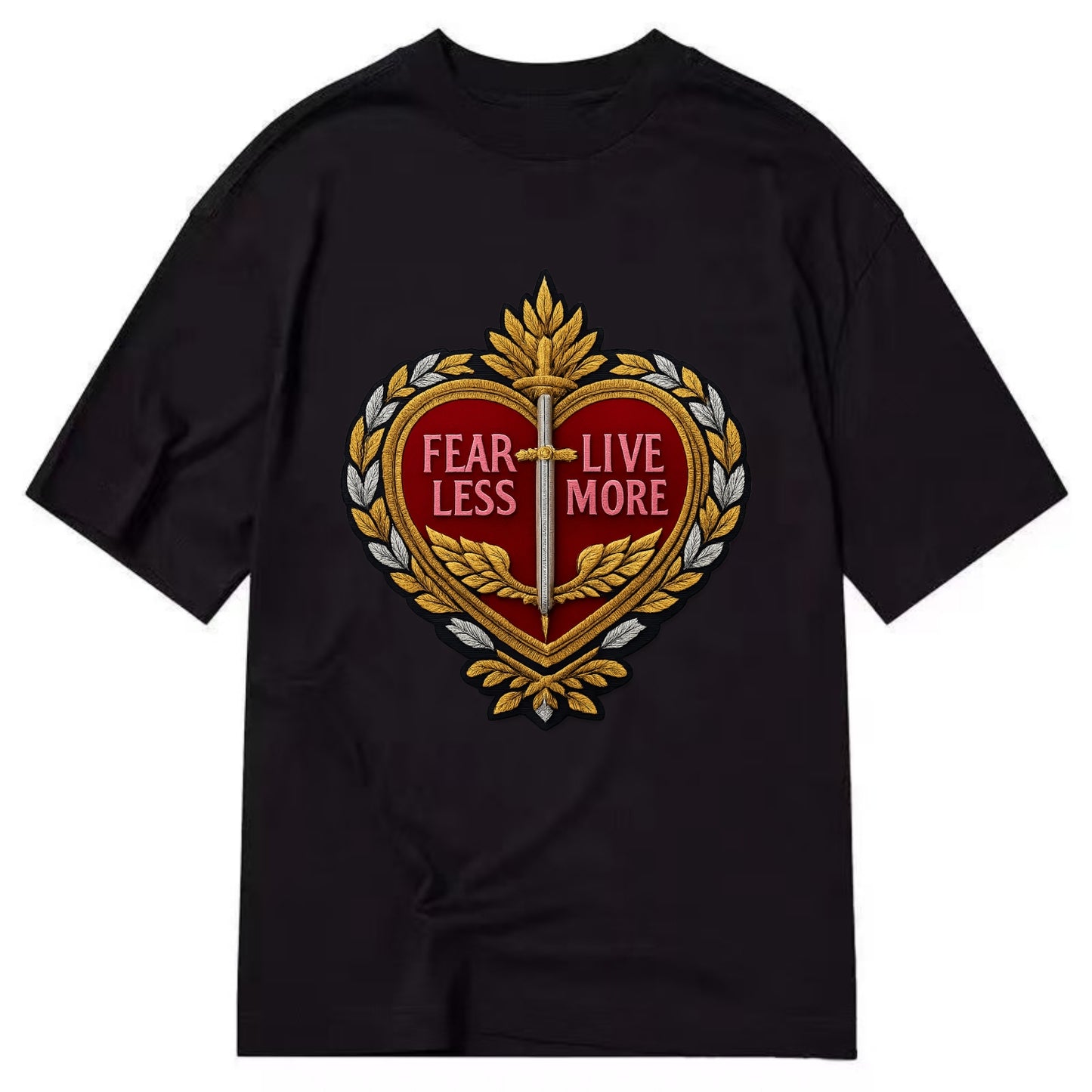 FEAR LESS LIVE MORE - heart with text in red , courage - Classic T-shirt - Black