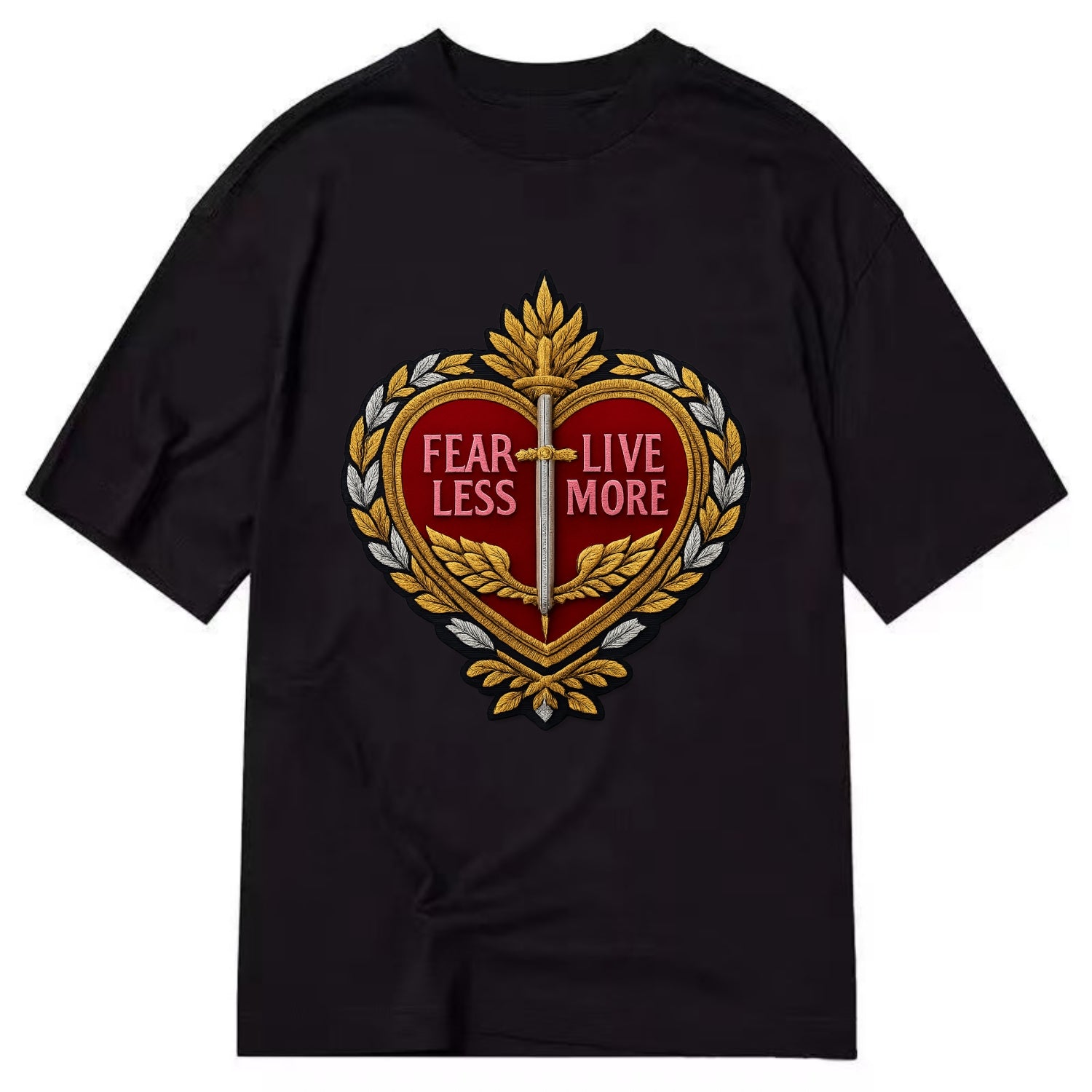 FEAR LESS LIVE MORE - heart with text in red , courage - Classic T-shirt - Black