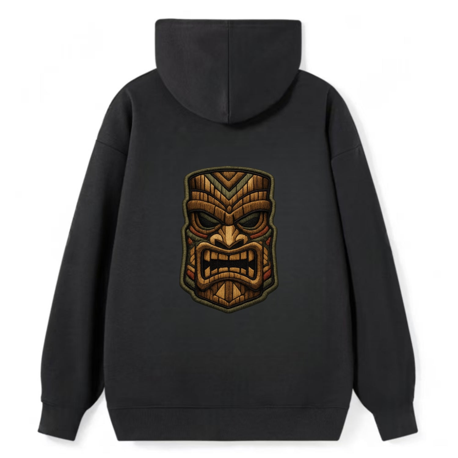 TIKI MASK - carved totem in brown and red , Polynesian - Classic Pullover Hoodie - Black