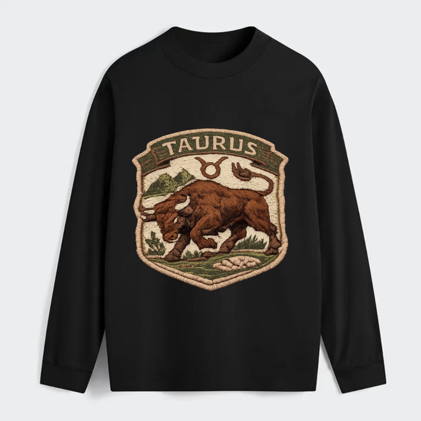 TAURUS BULL - strong bull in brown and green , earth sign - Classic Long Sleeve Shirt - Black