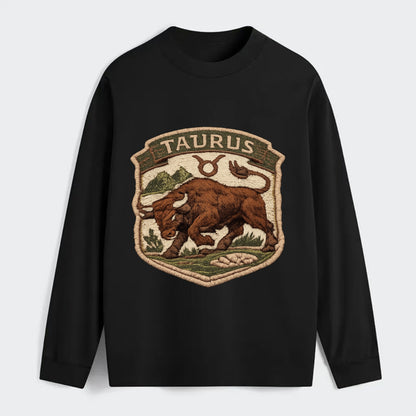 TAURUS BULL - strong bull in brown and green , earth sign - Classic Long Sleeve Shirt - Black
