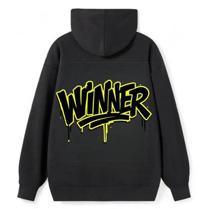 Bold typography design - "WINNER" - victorious mindset, champion - Classic Pullover Hoodie - Black