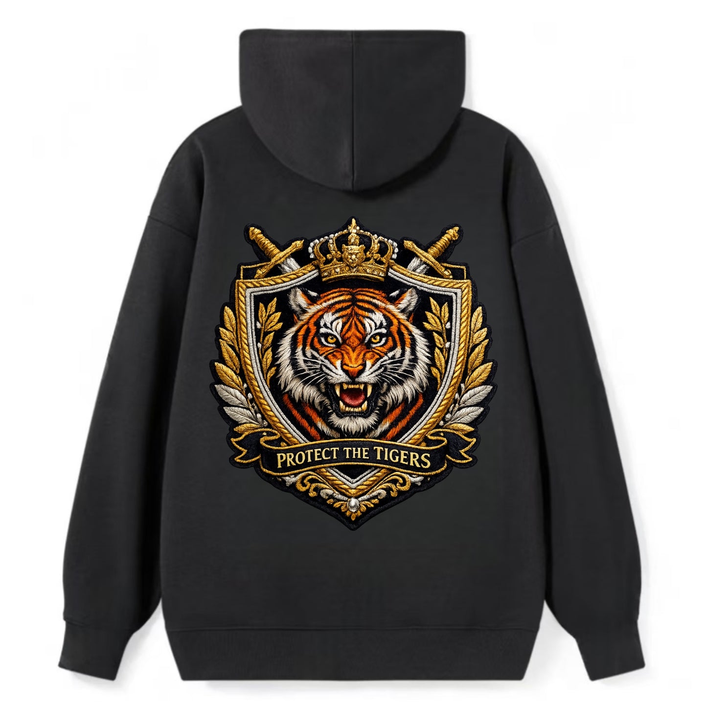 PROTECT THE TIGERS - tiger with shield in orange , big cat conservation - Classic Pullover Hoodie - Black