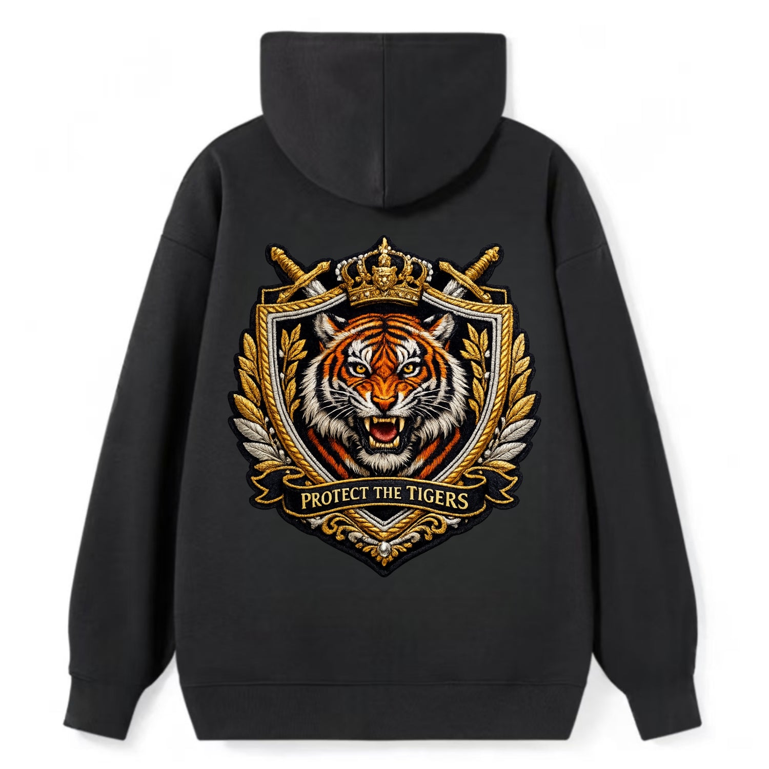 PROTECT THE TIGERS - tiger with shield in orange , big cat conservation - Classic Pullover Hoodie - Black