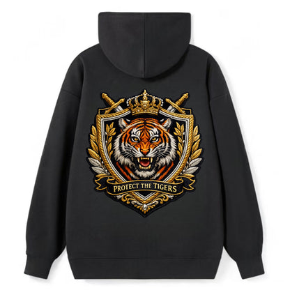 PROTECT THE TIGERS - tiger with shield in orange , big cat conservation - Classic Pullover Hoodie - Black