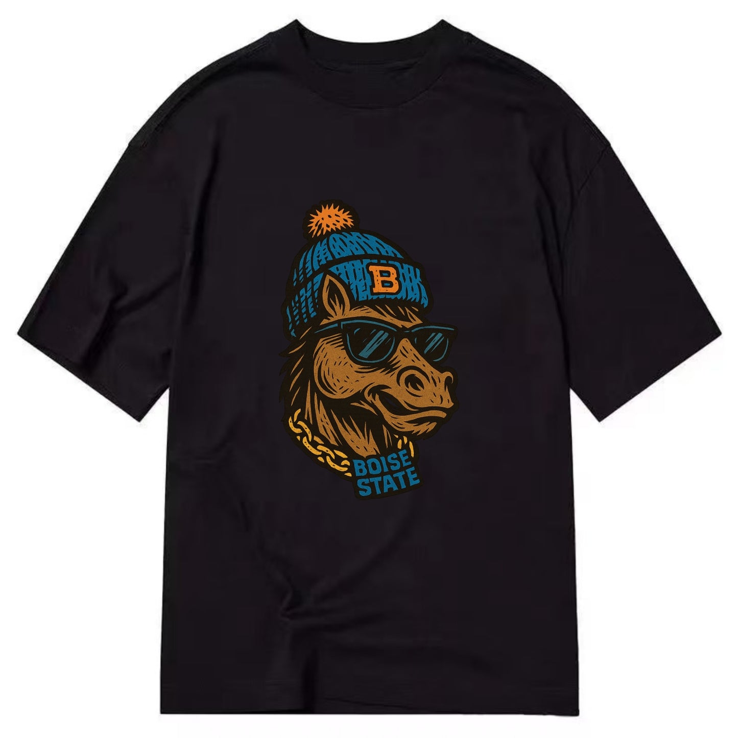 Boise Bronco wearing Boise State beanie with B patch - Classic T-shirt - Black