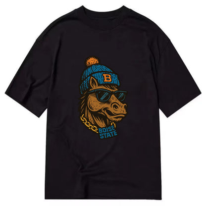 Boise Bronco wearing Boise State beanie with B patch - Classic T-shirt - Black