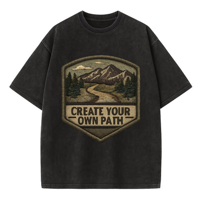 CREATE YOUR OWN PATH - trail with text in brown , independence - Vintage T-shirt - Black