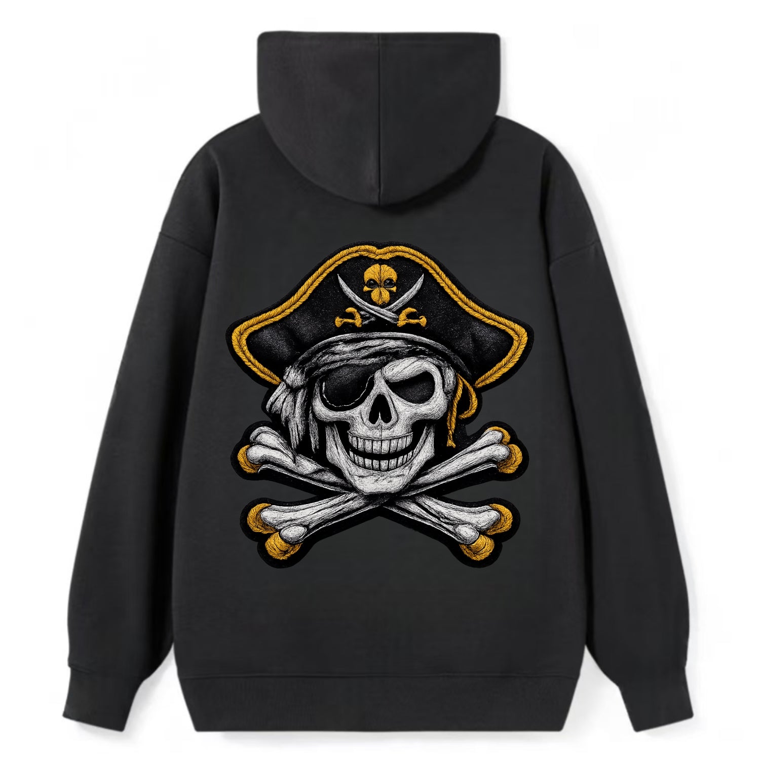 PIRATE SKULL - Jolly Roger skull in black and white , pirate - Classic Pullover Hoodie - Black