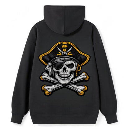 PIRATE SKULL - Jolly Roger skull in black and white , pirate - Classic Pullover Hoodie - Black